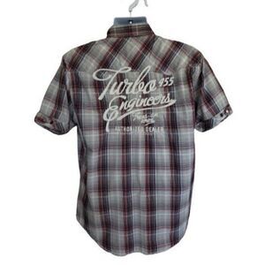 Men's Button Down Casual Large Plaid Shirt Petrol Short Sleeve NWOT
